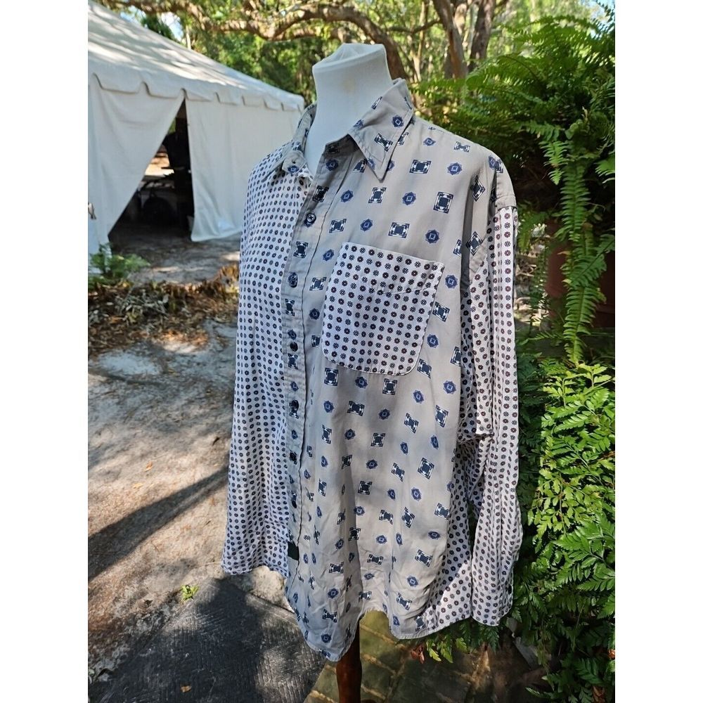 VINTAGE Hunt Club Button Up Shirt MIXED PATTERN Reverse Mirrored 90s Y2K Large